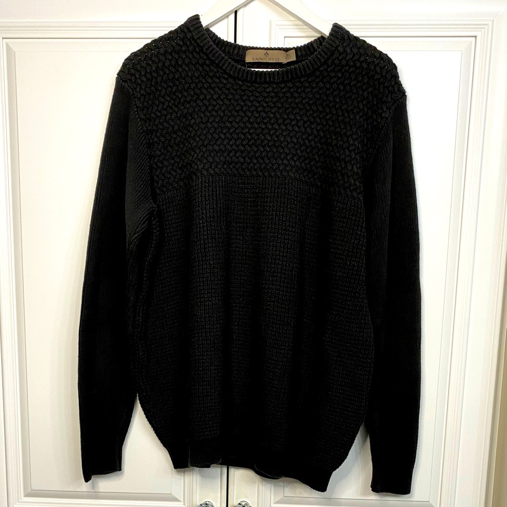 Rainforest Men’s Size XL Black Crew Neck Sweater Shirt Top Cardigan